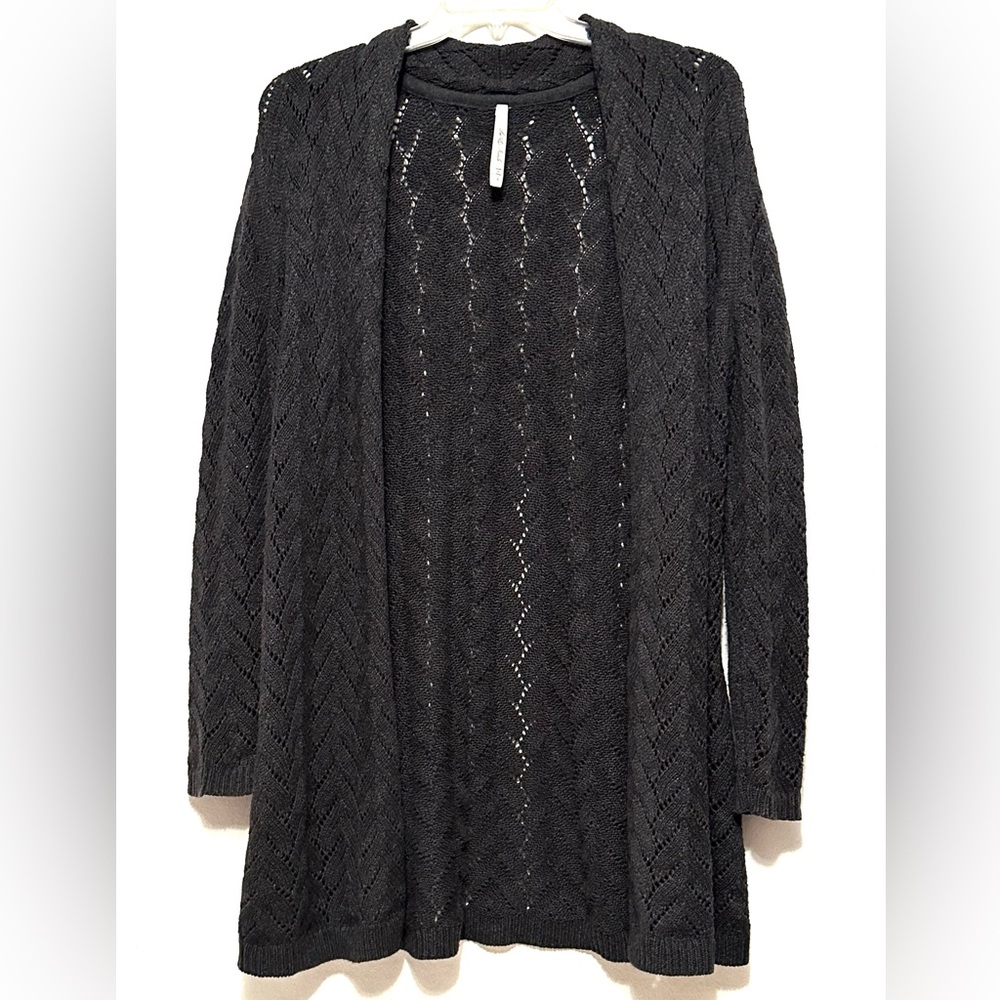 Leo & Nicole Grey Knit Long Cardigan Sweater Open Front Duster Long Sleeves L